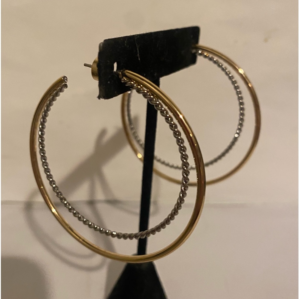 House of Harlow 1960 large mixed metal Gold + silver cable rope hoop Earrings